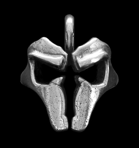 PERSONA sterling silver mask pendant, front view of the sculpted mask